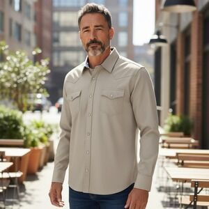 Cody James Western Shirt Mens Large Button Down Long Sleeve Cowboy‎ Casual Beige